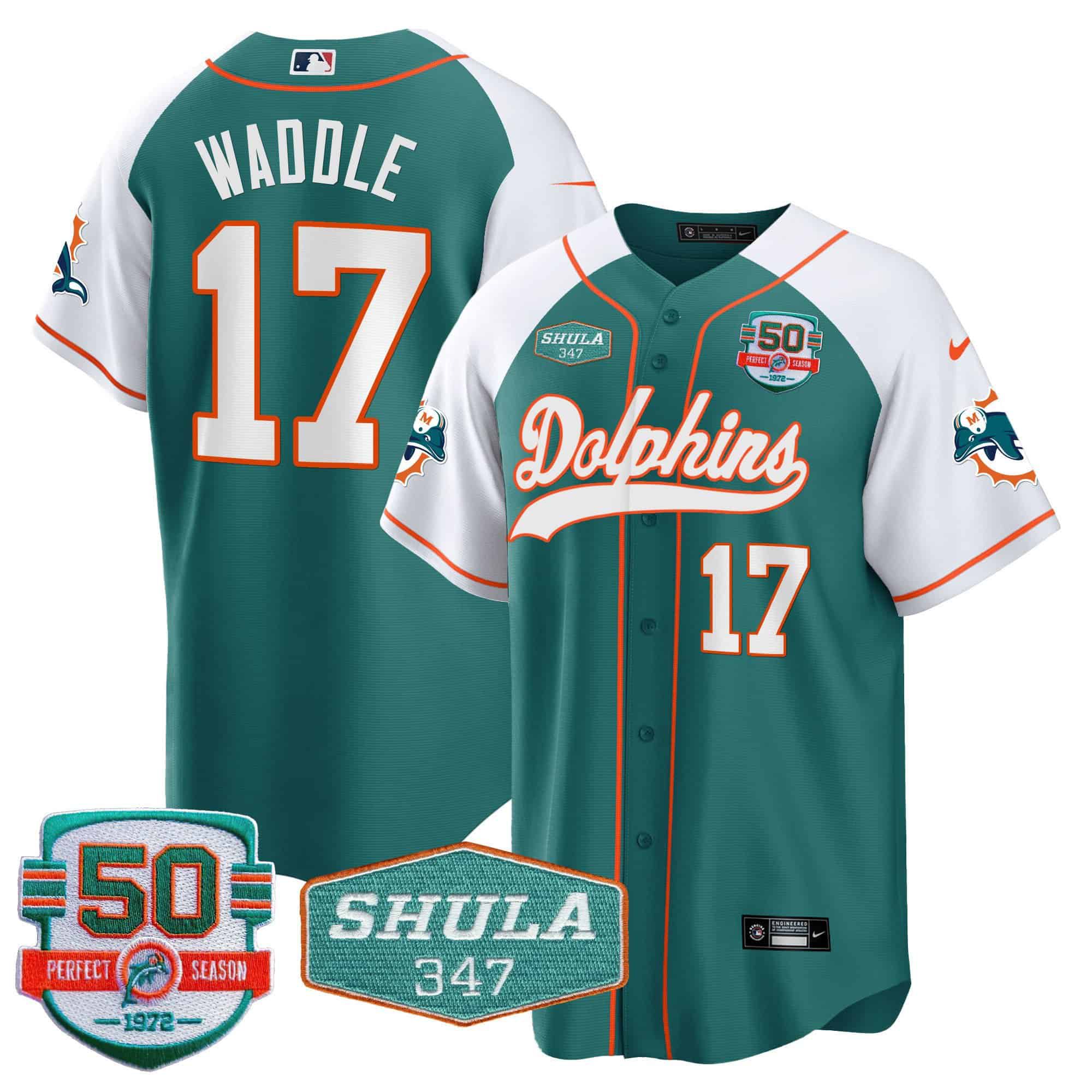 Men Miami Dolphins #17 Waddle Green 2024 Nike 50th Don Shula Memorial Patch Baseball NFL Jersey
